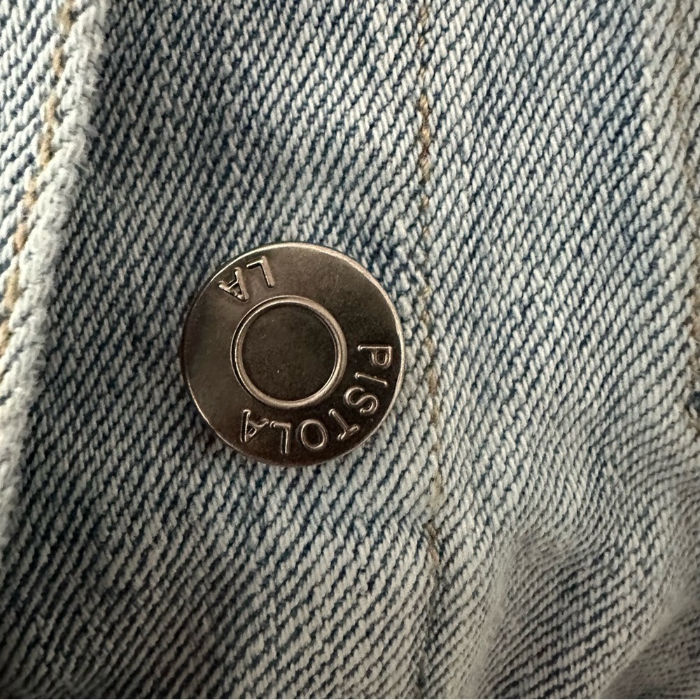 Pistola Brando Star Embroidery Denim Jacket in a light wash with a raw hem. - Picture 11 of 14